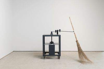 An artwork by Ahn Kychul in the gallery space features a motorised broom.
