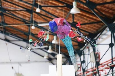 Dardan Zhegrova, A way of pretending that I can fly, I cannot (2021). Automated mechanism, moving sculpture. Exhibition view: How To Be Together, 4th Art Encounters Biennial, Timișoara (1 October–7 November 2021).