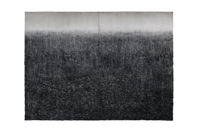 Lee Jin Woo, Untitled (2020-2021). Hanji paper and wood charcoal. 195.5 x 269 cm.