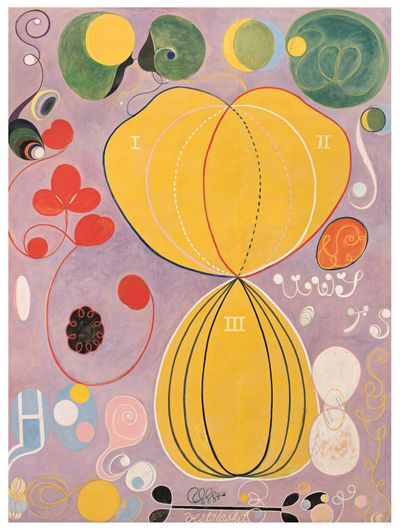 Hilma af Klint, Group IV, The ten largest, no 7, adulthood (1907). Tempera on paper mounted on canvas. 315 x 235 cm.