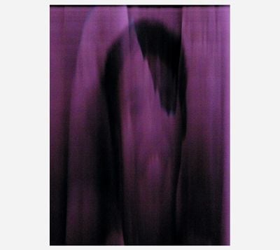 An eerie purple print of a elongated portrait by artist Komtouch Dew Napattaloong.