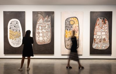 Paintings by Mulkuṉ Wirrpanda on view in The National 2021: New Australian Art, Museum of Contemporary Art Australia, Sydney (26 March–22 August 2021). Courtesy © the artist. Photo:  Anna Kučera.
