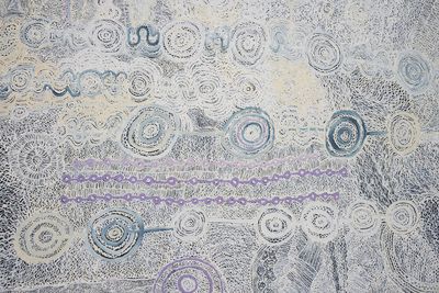 Betty Muffler and Maringka Burton, Ngangkari Ngura (Healing Country) (2020). Acrylic on linen. 300 x 500 cm. Exhibition view: The National 2021: New Australian Art, Art Gallery of New South Wales, Sydney (26 March–5 September 2021). Courtesy the artists and Iwantja Arts. Photo: AGNSW, Felicity Jenkins.