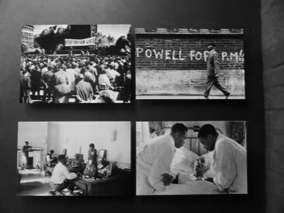 Four photos depicting struggles of the black community at the exhibition War Inna Babylon at Institute of Contemporary Art