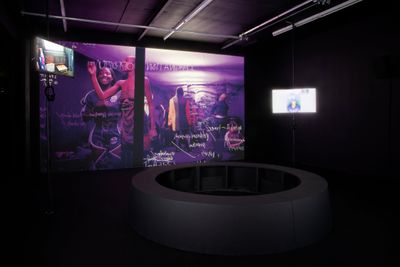 TELFAR, TELFARTV (2021). Six-channel video installation, colour, sound. Exhibition view: Bienniale de L'Image en Mouvement 2021, Centre d'Art Contemporain Genève (12 November 2021–30 January 2022).