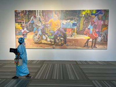 Alioune Diagne, Lexique des signes inconscients (2020). Acrylic on canvas. 350 x 680 cm. Exhibition view: Ĩ NDAFFA # – Forger – Out of the fire, Dakar Biennale 2022 (19 May–21 June 2022).