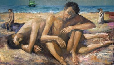 Manny Garibay, Dayo (2021). Oil on canvas. 121.92 x 213.36 cm.