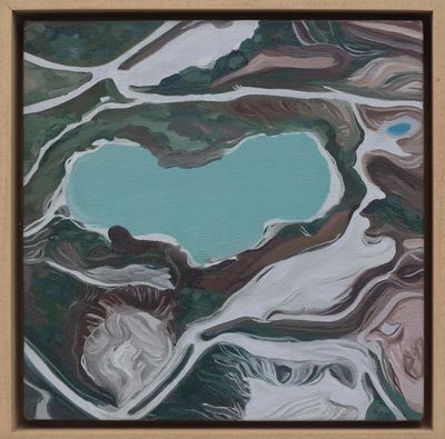 Hanna Pettyjohn, Latitude/Longitude (2022). Oil on canvas. 30.48 x 30.48 cm.