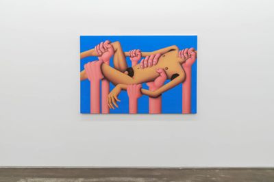 Jake Troyli, The Crowd Surfer (2021). Oil on canvas. 121.9 x 182.9 cm. Exhibition view: Slow Clap, moniquemeloche, Chicago (26 February–9 April 2022).