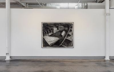 Denyse Thomasos, Untitled (late 1980s). Charcoal on paper. 149.9 x 190.5 cm. Exhibition view: Small Arms Inspection Building, Toronto Biennial of Art (26 March–5 June 2022). Commissioned by the Toronto Biennial of Art.