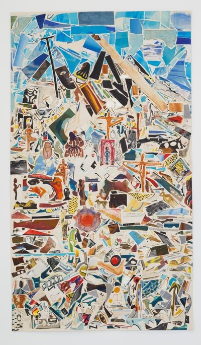 Paula Wilson, Strata III (2022). Mixed-media on muslin and canvas. 217.80 x 124.46 cm.