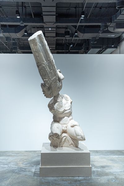 Xu Zhen, Eternity – Northern Qi Dynasty painted Bodhisattva, Belvedere Torso (2016). Sculpture. 105 x 240 cm. On loan from MadeIn Gallery, Shanghai. Exhibition view: CHAOS : CALM, 2022 Bangkok Art Biennale (22 October 2022–23 February 2023).