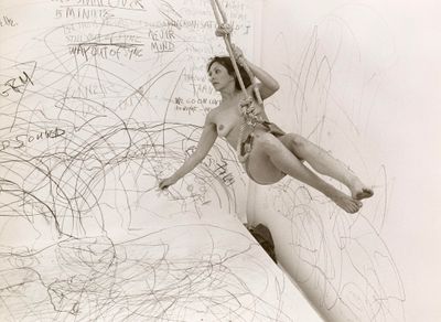 Carolee Schneemann, Up to and Including Her Limits (1976). Performance, Studiogalerie, Berlin (10 June 1976). Carolee Schneemann Papers, Getty Research Institute, Los Angeles (950001). © Carolee Schneemann Foundation/Artists Rights Society (ARS), New York. Photo: Henrik Gaard.