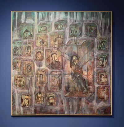 Kamala Ibrahim Ishag, Women in Crystal Cubes (1984). Oil on canvas. 192 x 185 cm.
