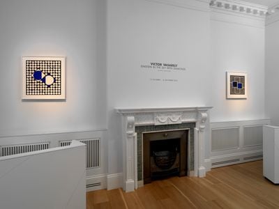 Left to right: Victor Vasarely, Cassiopée 3; Bellatrix 3 (both 1957). Exhibition view: Einstein in the Sky with Diamonds, Mazzoleni, London (12 October–16 December 2022).
