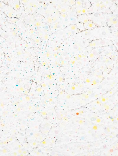 Howardena Pindell, Songlines: Connect the Dots (2017) (detail). Mixed media on canvas. 157.3 x 210.8 cm.