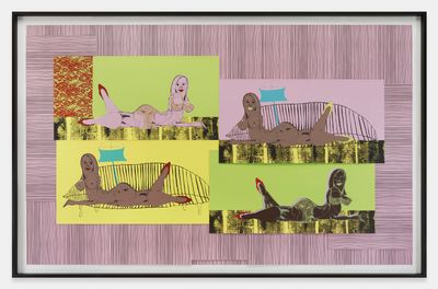 Tschabalala Self, Lonely Girls #2 (2023). Collage of water-based screenprinting ink on Saunders paper. 174.5 x 281.5 cm.
