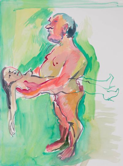 Maria Lassnig, Untitled (2018). Watercolour on paper. 55.8 x 76.2 cm. © Camille Henrot.