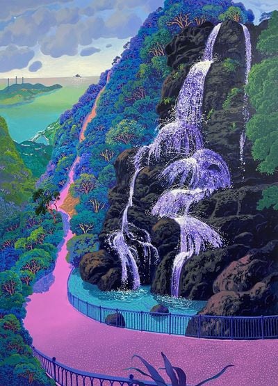 Stephen Wong, Lugard Fall and Lamma Island (2022). Acrylic on canvas. 180 x 130 cm.