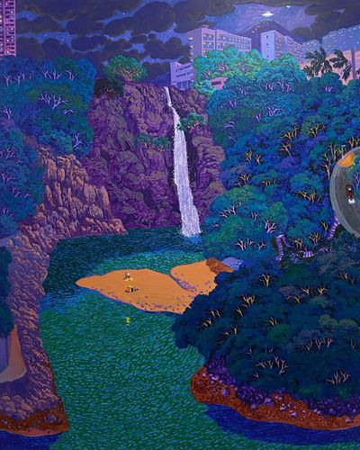 Stephen Wong, Waterfall Bay (2022). Acrylic on canvas. 150 x 120 cm.