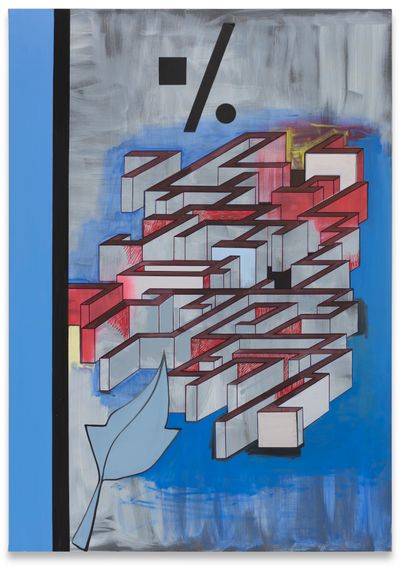Thomas Scheibitz, Labyrinth (2022). Oil, vinyl, pigment marker on canvas. 240 x 170 cm. © Thomas Scheibitz/VG Bild-Kunst, Bonn 2022.