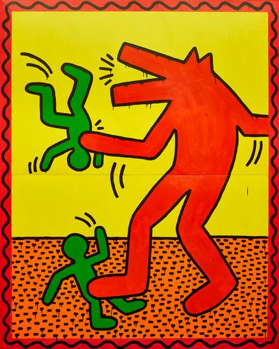 Keith Haring, Untitled (1982). Enamel and dayglo on metal. 229.9 x 183.8 x 4.1 cm. © Keith Haring Foundation.