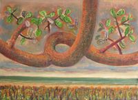 Resurrection Series (branch with leaves) by Jyothi Basu contemporary artwork painting, works on paper