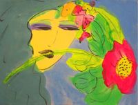 Girl with a Pink Rose 女孩與粉紅玫瑰 by Walasse Ting contemporary artwork works on paper