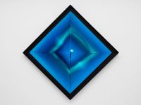 Dynamic blue square image by Alberto Biasi contemporary artwork painting, sculpture