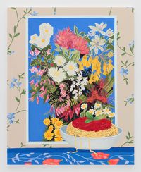 Bowl of pasta with flower poster by Alec Egan contemporary artwork painting, works on paper
