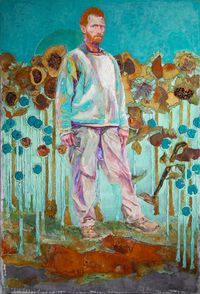 Vincent's Walk Through The Sunflower Field by Piet Van Den Boog contemporary artwork painting