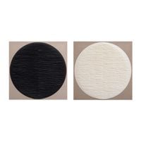 Two black and white circles on linen. Diptych by Fernando Daza contemporary artwork painting, mixed media