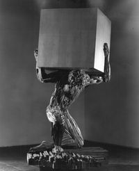 DISCORSI PLATONICI SULLA GEOMETRIA (Uomo con Cubo) by Mario Ceroli contemporary artwork sculpture