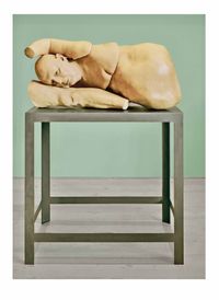 Selfportrait (HOW TO GET COMFORTABLE IN AN UNCOMFORTABLE WORLD I) by Urs Lüthi contemporary artwork sculpture