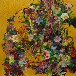 Priyantha Udagedara, Serendib 4, Mixed Media on Canvas, 60cm x 60cm. Courtesy Saskia Fernando Gallery.