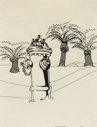 Martin Wong, Untitled (Fire Hydrant) (1970). Ink on paper. 35.5 x 27 cm. Courtesy Galerie Buchholz, Cologne.