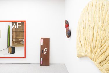Installation view, artwork, left to right: Mungo Thomson, Kaz Oshiro, Sheila Hicks