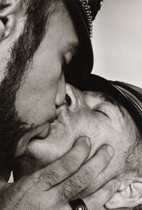 Jay and Fernando [Two Men in Leather Kissing] by Peter Hujar contemporary artwork photography