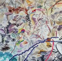 사신으로 변신하는 투명한 티라노의 이글거림 by Woo Tae Kyung contemporary artwork painting, works on paper