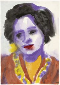 Portrait of a Woman (Black, Violet, Ochre, Brown) by Emil Nolde contemporary artwork works on paper