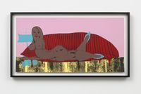 Home Alone - Brown Skin Girl on Red Couch by Tschabalala Self contemporary artwork print