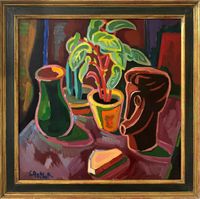 Still life with wood sculpture by Karl Schmidt-Rottluff contemporary artwork painting