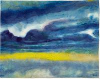 Landschaft (gelb, voilett und blau) by Emil Nolde contemporary artwork painting, works on paper