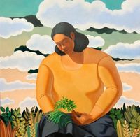 Woman Foraging for Wild Greens by Tang Shuo contemporary artwork painting