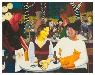 Nicole Eisenman, Beer Garden with Ulrike and Celeste (2009). Oil on canvas. 165.1 x 208.3 cm. Courtesy Hall Collection.