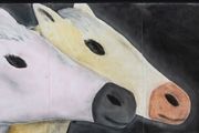 Portrait of two horses, one pink and one gold by Andrew Sim contemporary artwork 6
