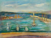 Barques à quai dans le port de Saint-Tropez by Charles Camoin contemporary artwork painting, works on paper