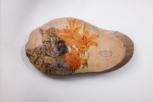 The Lasting Spring, Clouded Leopard and Lily by Yang Mao-Lin contemporary artwork