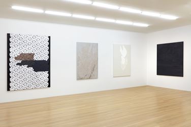 Exhibition view: Sergej Jensen, Fabric Paintings, Galerie Buchholz, New York (8 November 2018–12 January 2019). Courtesy Galerie Buchholz.