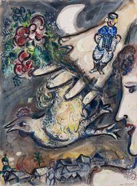 Profil de femme et main au coq by Marc Chagall contemporary artwork painting, works on paper, drawing
